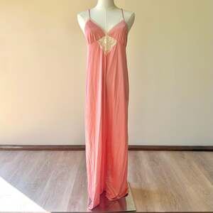 Vintage 1960s Bradley Superbrite Coral Pink Nylon Satin Maxi Nightgown